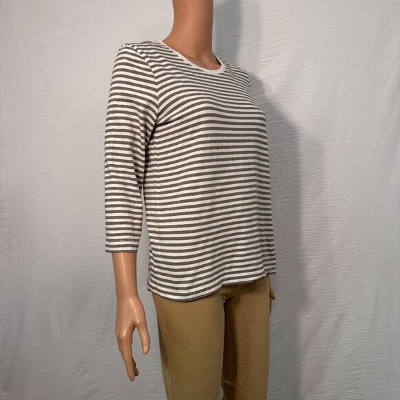 Muji Women’s Medium Cotton Quarter Sleeve Striped Crew Neck Tee - Picture 5 of 9